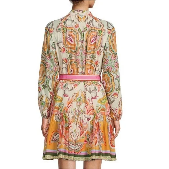 ANTONIO MELANI Brynn Ruffle Hem Floral Print Pintuck Dress Pink Belt 6 - Picture 10 of 10